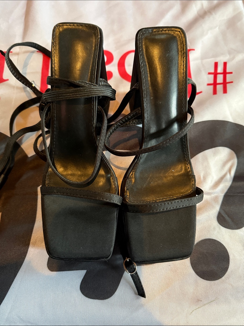 Black Strappy Square-Toe Women's Heels
